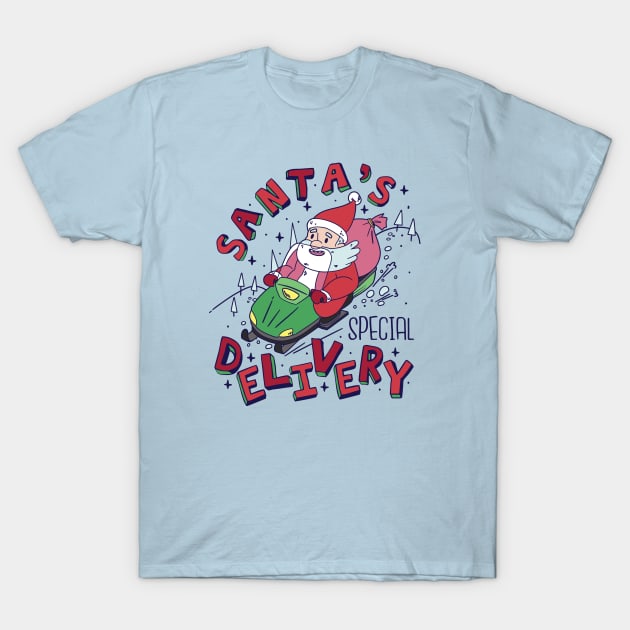 Cute Cartoon Santa's Special Delivery Snowmobile T-Shirt by SLAG_Creative